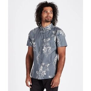 Vuori Crest Short Sleeve Button Down, Size Large, Color Grey Vintage Floral